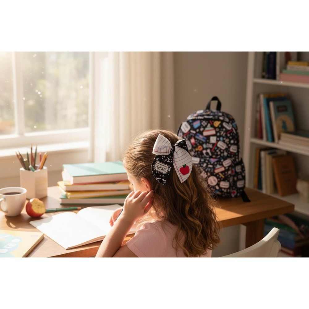 Back to School Hair Bow | Composition Notebook Bow | School Hair Clip‎